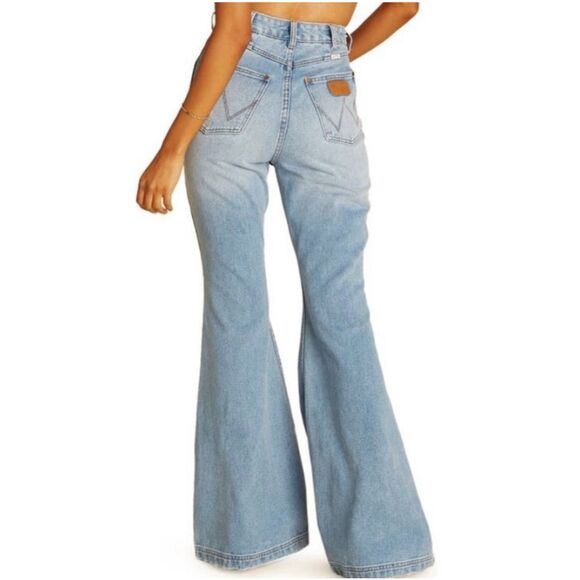 Wrangler x Billabong Bell Bottom Flare Patchwork Jeans Sz 25 - Picture 2 of 8
